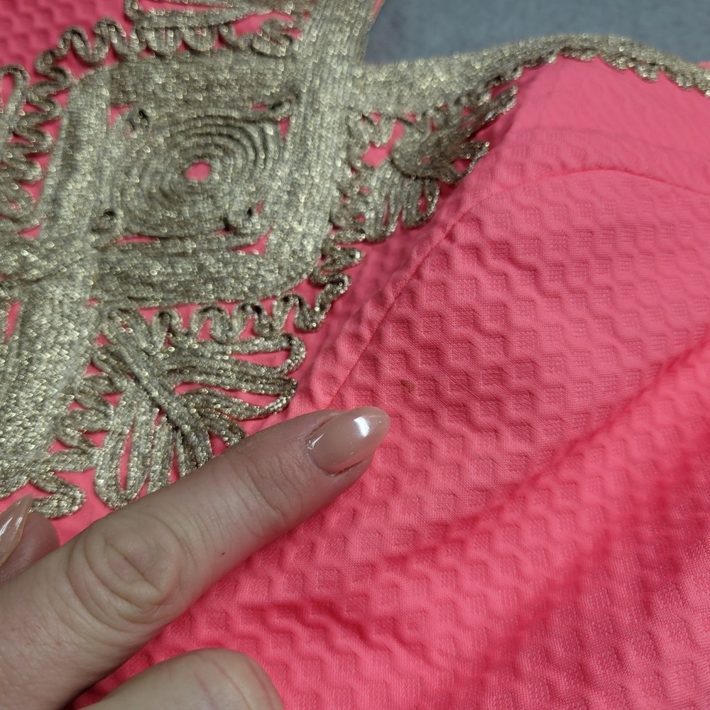 Lilly‎ Pulitzer Pink Seersucker Gold Soutache Embroidered V-Neck Shift Dress 0 - Picture 5 of 15